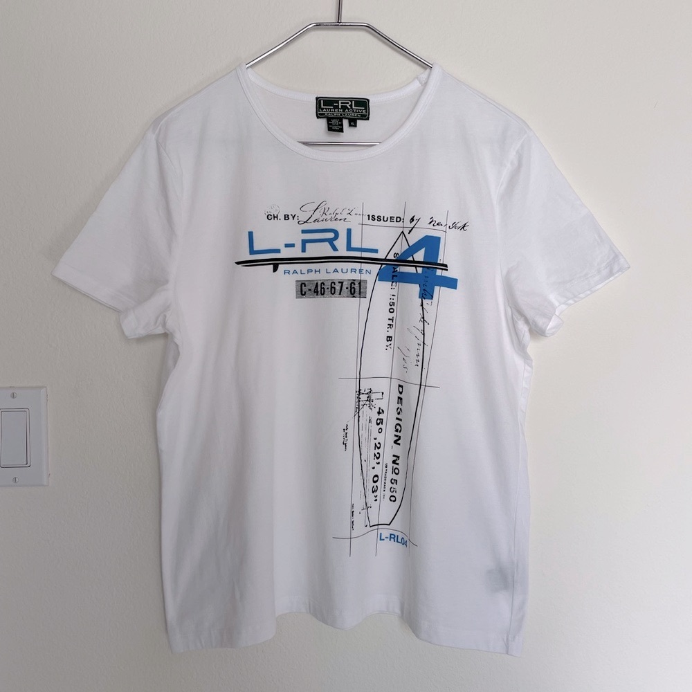 Ralph Lauren White Short Sleeve Tee with Technical Print too sports graphics